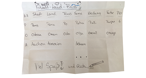 Das heutige Spiel: Stadt Land Fluß